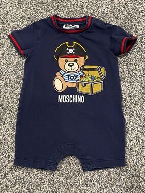 Moschino Navy and Red Pirate Bear Baby Romper Onesie 3-6m Authentic
